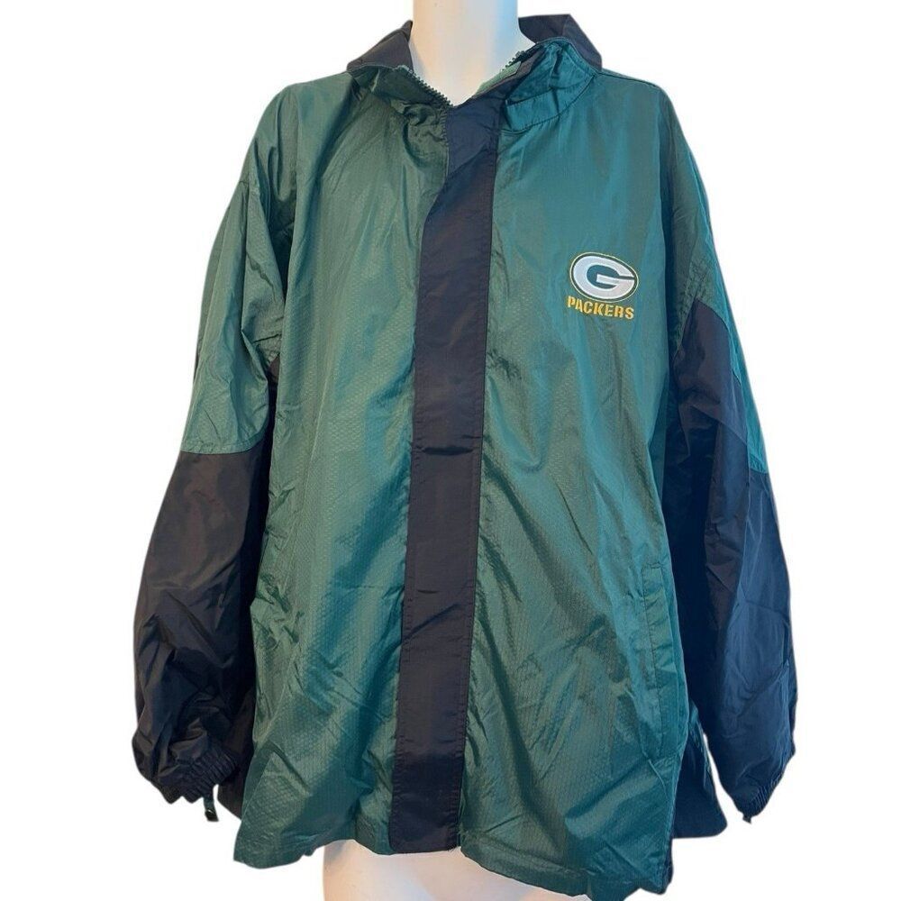 Pro Player Mens XL Green Bay Packers Hooded Windbreaker NFL Jacket Full Zip